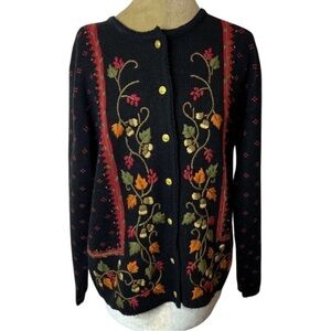 Vintage Crystal Kobe Womens Sweater Jacket Size Small Floral Button down